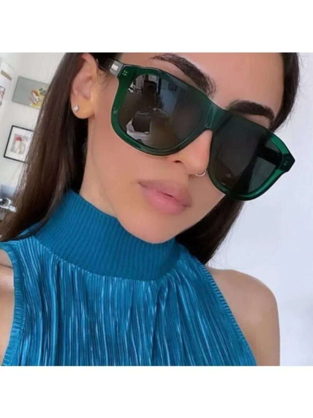 Gucci GG1316S 004  Sunglasses Transparent Green Aviator Frame, Green Lenses